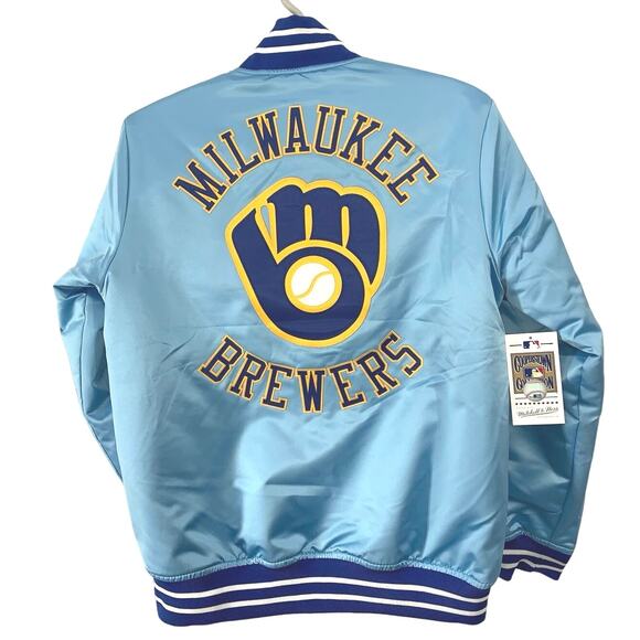 Milwaukee Brewers Jacket Mitchell & Ness-Blue Men's Small/Women's Medium New - Picture 2 of 9